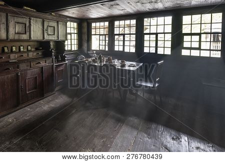 Hofstetten Bei Brienz, Switzerland -  April 2017: Morning In The Countryside House In Ballenberg Ope