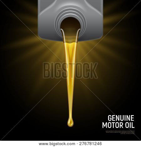 Realistic Motor Oil Black Background With Genuine Motor Oil Headline And Flowing Liquid Vector Illus
