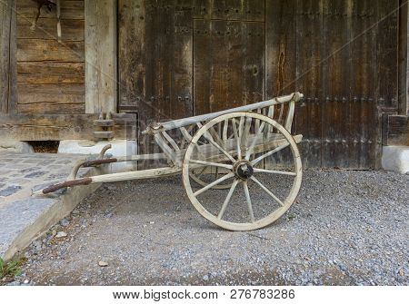 Hofstetten Bei Brienz, Switzerland -  April 2017: Rustic Wooden Carriage In Ballenberg Open Air Muse