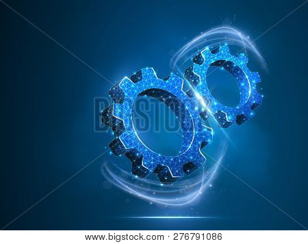 Spinning Gears. Industry Development, Engine Work, Business Solution Concept. Machine Engineering Te