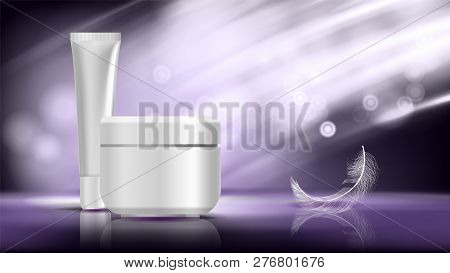 Cosmetic Bottle Poster Vector. Marketing Ads. Facial Care. Beauty Bckground. Spray, Cream. Liquid So