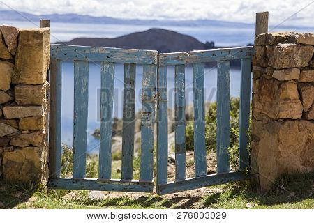 Vintage Old Wooden Ence At Isla Del Sol On Titicaca Lake