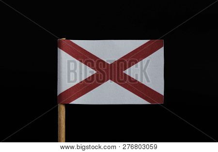 A Unique And Simply Flag Of England On Toothpick On Black Background. A White Field With Centred Cro