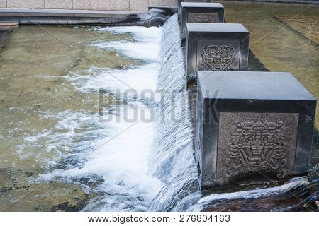 Seoul, Korea - February 17,2018: Cheonggyecheon Stream Park Flowing Through Seoul City, South Korea.