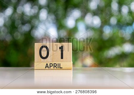 Wooden Blocks Calendar With Date 01 April- April Fools Day