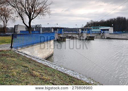 Modern Concrete Dam, Village Bulhary, River Dyje, Czech Republic, Europe