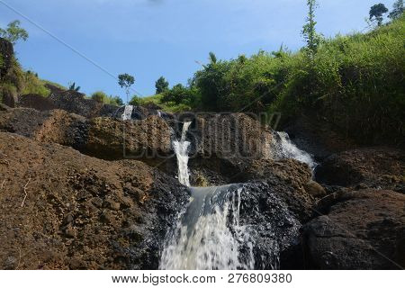 Panoramic Kedung Kandang Waterfall In Yogyakarta, Indonesia