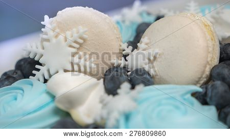 Gorgeously Stollen Cake. Delicious Cake For The Holiday. Sweets Decorated With Marshmallow, Zaphyr A
