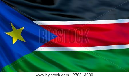 South Sudan Flag. Waving Flag Of South Sudan 3d Illustration. Juba