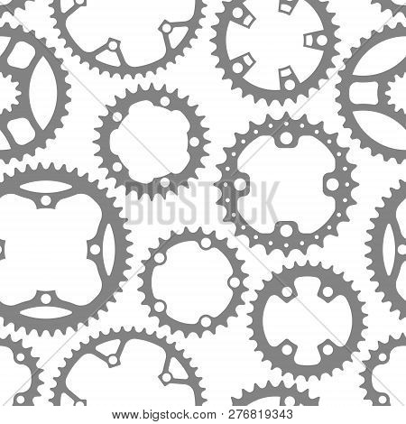 Vector Seamless Pattern With Bike Chainrings (chainwheels, Sprockets) Isolated On White Background.