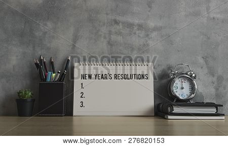 New Year Resolutions, Notes, Goals, Post, Memo Or Action Plan Concept. Calendar With Blank Space For