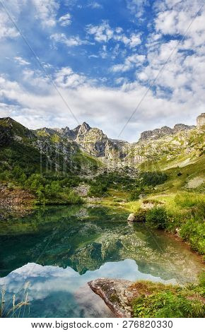Panoramic Photos Spring Valley Caucasus Mountains Arkhyz, Russia. Fabulous Sunrise And Sunset In The