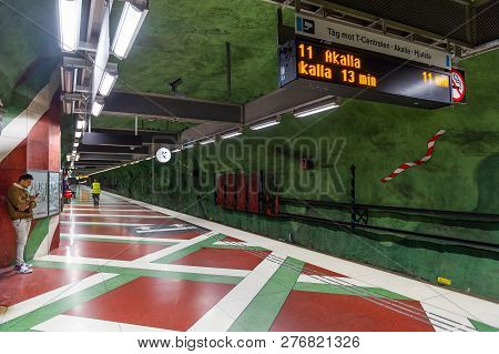 Stockholm, Sweden - September 28, 2018: Interior Of Kungsträdgården Underground Station Of Stockholm