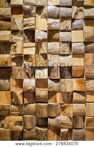 Wooden Art Square Pattern. Wood Art Carving Texture Ornament For Decoration