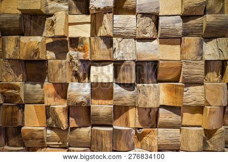 Wooden Art Square Pattern. Wood Art Carving Texture Ornament For Decoration
