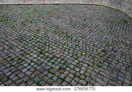 Simple Rough Gray Concrete Street Cobblestone Pavement. Large Space For Writing