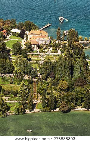Aerial View Of Mainau Island With Its Famous Gardens, The Castle And The Church. Photograph Taken Ou