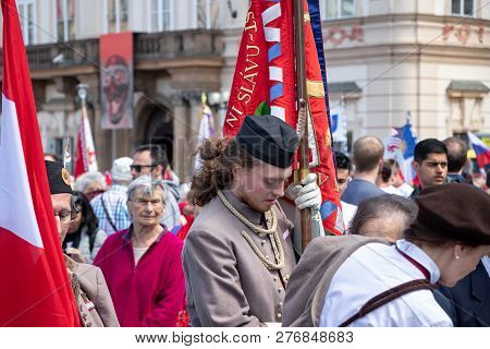 Prague, Czech Republic - July 1, 2018: People Parading At Sokolsky Slet, A Once-every-six-years Gath