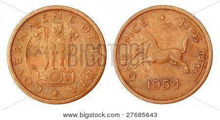 เก่าอินเดีย Pice เหรียญของ 1954