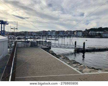 View Of The Harbour In Sanxenxo Galicia Spain