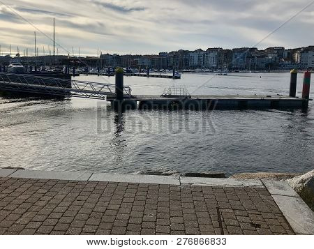 View Of The Harbour In Sanxenxo Galicia Spain