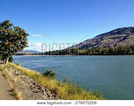 Walking Along The Paths Of The North Thompson River In Kamloops, British Columbia, Canada On A Beaut