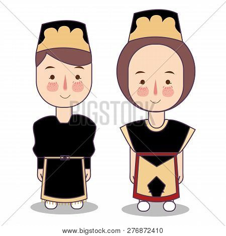 Tibet Puak Gongbu Wedding Couple, Cute Tibetan Traditional Clothes Costume Bride And Groom Cartoon V