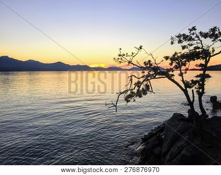 A Beautiful View As The Sun Sets Over The Cowichan Valley On Vancouver Island, British Columbia, Can