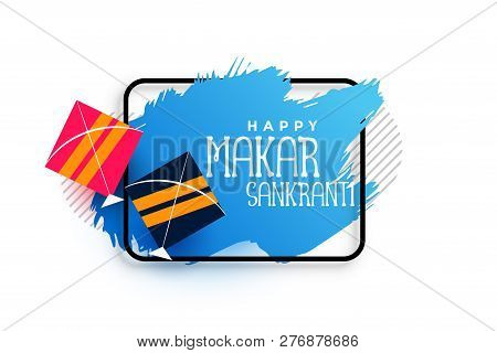 Kites Makar Sankranti Background With Blue Brush Watercolor Stro