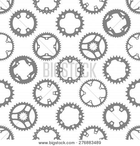 Vector Seamless Pattern With Bike Chainrings (chainwheels, Sprockets) Isolated On White Background.