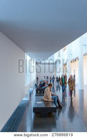Barcelona, Spain - September 29, 2012: Visitors In The Macba (contemporary Art Museum)