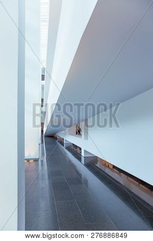 Barcelona, Spain - September 29, 2012:  The Modern Architectures Of The Macba (contemporary Art Muse
