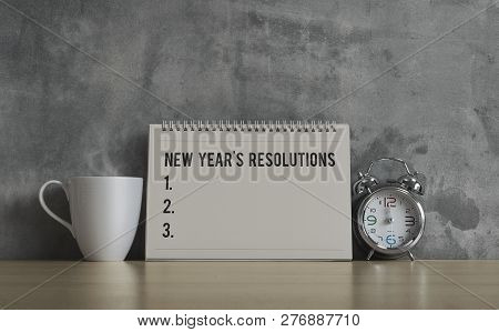 New Year Resolutions, Notes, Goals, Post, Memo Or Action Plan Concept. Calendar With Blank Space For