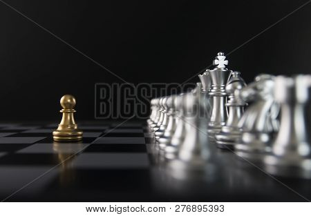 Chess (pawn Confront Opponent Or Competitor) On Black Background. Strategy, Market Share, Business I