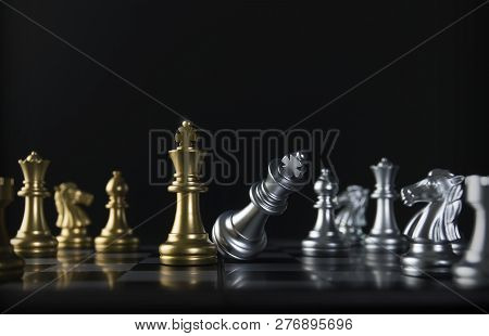 Chess (king Wins The Game) On Black Background. Success, Business Strategy, Victory, Win, Winner, Ch