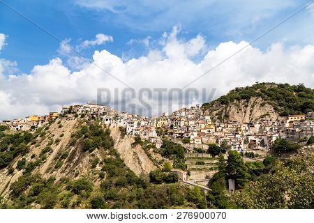 Panoramic View Of Motta Camastra, A Village In Sicily Not Far From Taormina