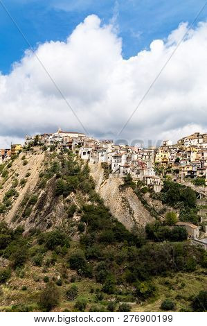 Panoramic View Of Motta Camastra, A Village In Sicily Not Far From Taormina