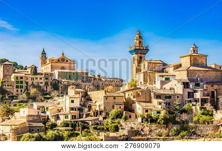 Historic Village Valldemossa In The Tramuntana Mountains On Majorca Island, Spain
