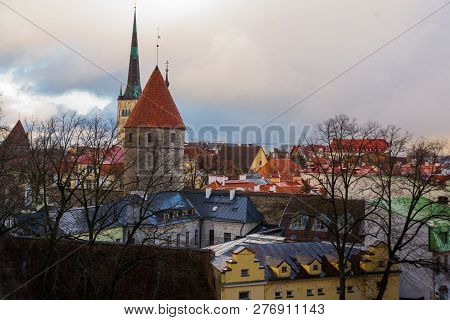 Estonia. Tallinn. Panorama Of The Old City Top View Of The Old Town. View Of The City From The Obser