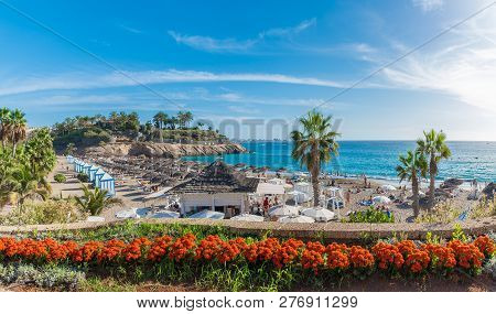 Amazing Landscape With El Duque Beach At Costa Adeje. Tenerife, Canary Islands, Spain