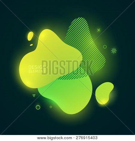 Abstract Modern Graphic Elements. Dynamical Green Neon Colored Forms. Gradient 3d Abstract Banners W