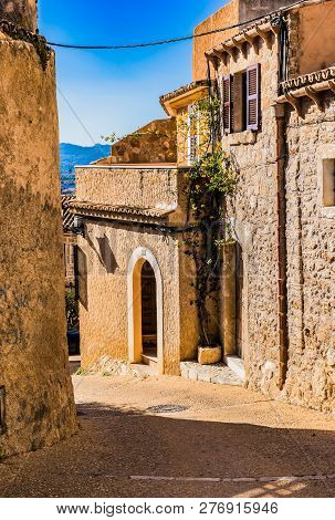 Street In The Old Mediterranean Town Of Capdepera On Mallorca Island, Spain