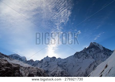 View Of Mount Machhapuchhre From Annapurna South Base Camp, Round Annapurna Circuit Trekking Trail, 