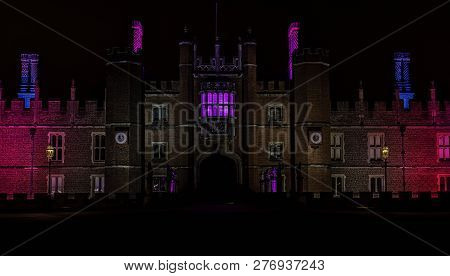 Hampton Court, London, Uk - January 4: Picture Of Hampton Court Palace Illumination On January 4, 20