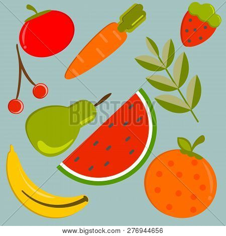 Fruits And Vegetables Illustration Design Vegan Vector