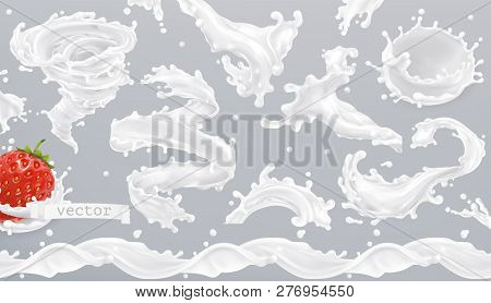 Milk Splash. 3d Realistic Vector Icon Set