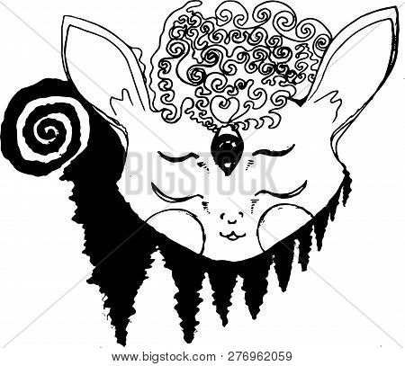 Illustration Of A Psychedellic Animal In Meditation, Fractal Trees, Inversion.