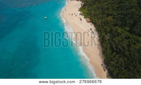 Aerial View Of Beautiful Tropical Island With White Sand Beach, Hotels And Tourists, Boracay, Puka S