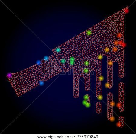 Glossy Polygonal Red Mesh Bloody Knife Icon With Glare Effect On A Dark Background. Carcass Bloody K