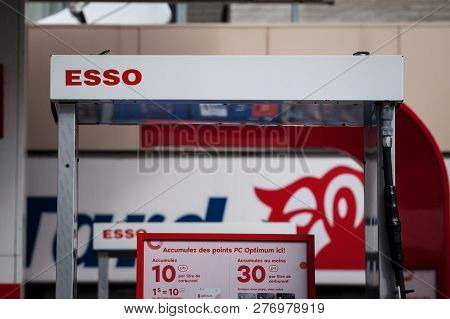 Montreal, Canada - November 3, 2018: Esso Logo In Front Of One Of Their Gas Stations In Canada. Esso